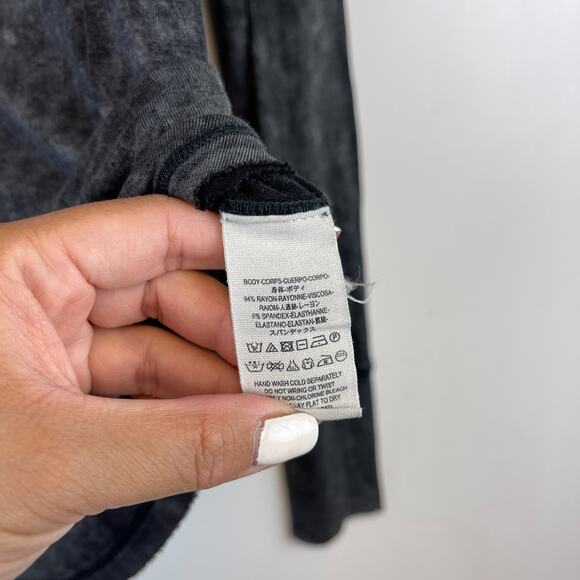 Free People XS Cowl Neck Raglan Tie Dye Long Sleeve Shirt Top Gray Black - Picture 5 of 9